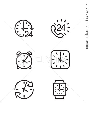 Time Clock Watch and Hour outline icon set stock illustration Time Clock Watch and Hour outline icon set stock illustration 133752717
