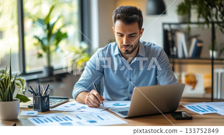 Business man working with budget finance graph. 133752849