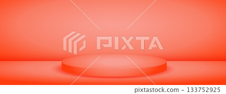 Limbo orange background with podium pedestal. Abstract studio gradient bg. Modern banner with empty space for advertising text. Vector illustration. 133752925
