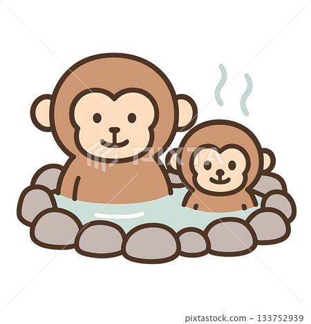 Hot spring, open-air bath, monkey Hot spring, open-air bath, monkey 133752939