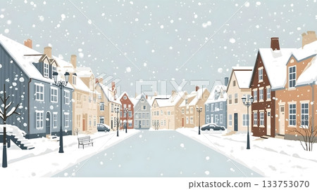 皚皚白雪覆蓋著寧靜溫暖的小鎮景色。 133753070