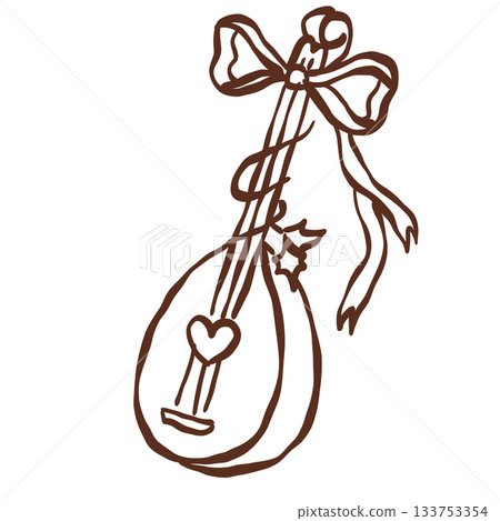 Whimsical castlecore lute wrapped in festive ribbon with holly accents for enchanting cozy winter moments Whimsical castlecore lute wrapped in festive ribbon with holly accents for enchanting cozy winter moments 133753354