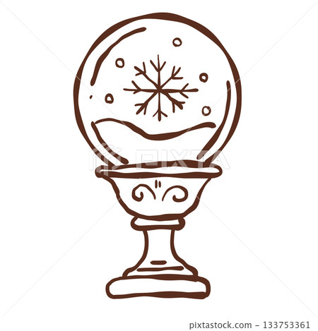 Cozy winter snow globe with gentle swirling flakes and a magical holiday charm captured in delicate line art style Cozy winter snow globe with gentle swirling flakes and a magical holiday charm captured in delicate line art style 133753361