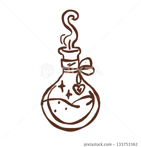 Whimsical winter potion bottle with swirling steam heart charm and sparkling accents for magical cozy castlecore aesthetic 133753362