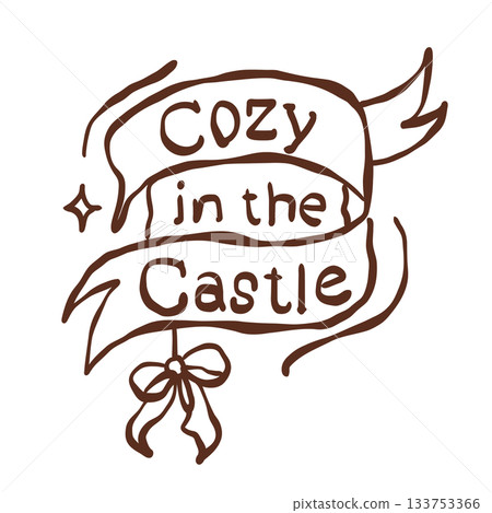 Charming cozy in the castle banner ribbon art with warm storytelling winter fantasy mood and soft hand drawn illustration style 133753366