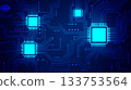 Abstract Blue Circuit Board Background With Glowing Microchips And Digital Lines Vector 133753564