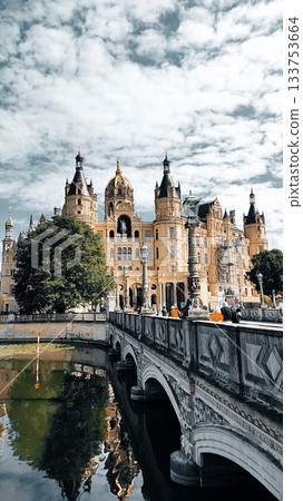 Schwerin, Germany - July 23 2023: Beautiful Schwerin Castle Schwerin, Germany - July 23 2023: Beautiful Schwerin Castle 133753664