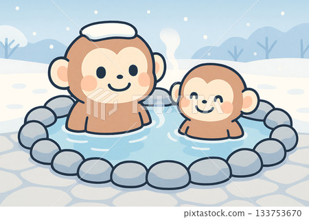 Hot spring monkey winter snow scene 133753670