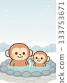 Hot spring monkey winter snow scene 133753671