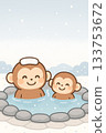 Hot spring monkey winter snow scene 133753672