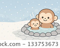 Hot spring monkey winter snow scene 133753673
