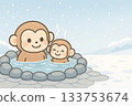 Hot spring monkey winter snow scene 133753674