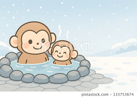 Hot spring monkey winter snow scene 133753674