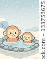 Hot spring monkey winter snow scene 133753675