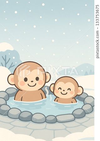 Hot spring monkey winter snow scene Hot spring monkey winter snow scene 133753675
