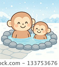 Hot spring monkey winter snow scene 133753676