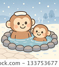 Hot spring monkey winter snow scene 133753677