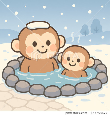 Hot spring monkey winter snow scene Hot spring monkey winter snow scene 133753677