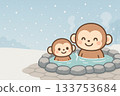Hot spring monkey winter snow scene 133753684