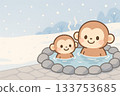 Hot spring monkey winter snow scene 133753685