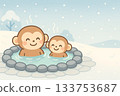 Hot spring monkey winter snow scene 133753687