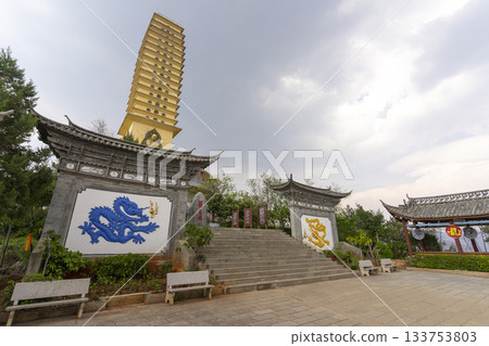 Luoquan Pagoda with blue sky in Dali, China Luoquan Pagoda with blue sky in Dali, China 133753803
