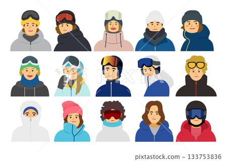 Faces/colors of people enjoying winter sports 133753836