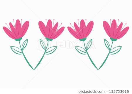 Elegant Pink Flowers with Green Stems Illustration on White Background 133753916