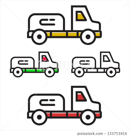 Collection of colorful tanker trucks in a simple line drawing style Collection of colorful tanker trucks in a simple line drawing style 133753918