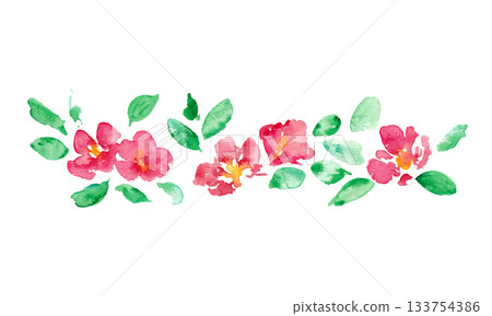 日式新年賀卡邊框，飾以山茶花。水彩畫風格。向量日式水彩背景。 133754386