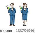 Men and women in suits smiling and making an OK pose Full-body illustration of an office worker with a beginner's mark 133754549