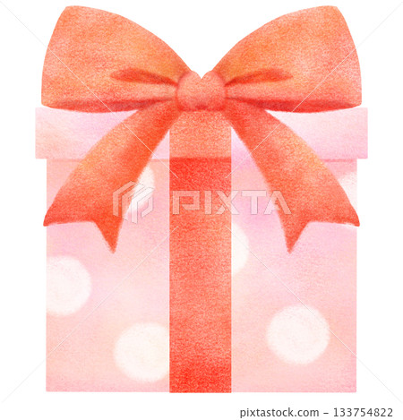 Pink present with red ribbon 133754822