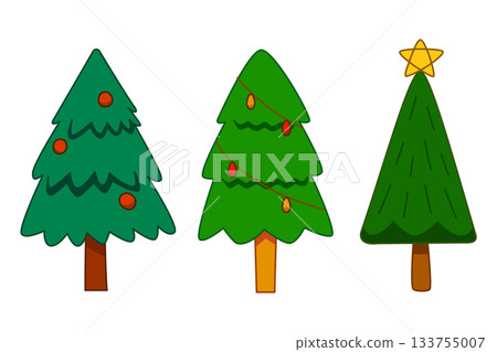 Christmas Tree hand drawn cartoon for element, festival, celebration and illustration Christmas Tree hand drawn cartoon for element, festival, celebration and illustration 133755007