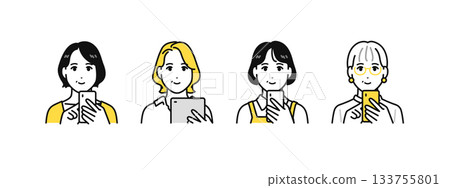 一套簡單的圖標,描繪的是中年女性操作智慧型手機和平板電腦等電子設備的場景。 一套簡單的圖標,描繪的是中年女性操作智慧型手機和平板電腦等電子設備的場景。 133755801