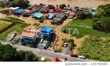 Aerial view of Nong Khai city and Mekong River, Thailand Aerial view of Nong Khai city and Mekong River, Thailand 133756484