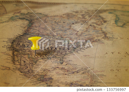 The color pins on old map,point on location. The color pins on old map,point on location. 133756997