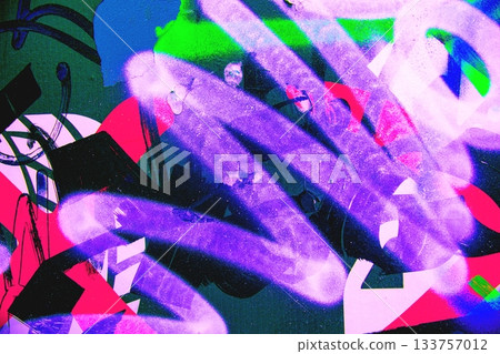 Neon Graffiti Art with Vibrant Purple and Green for Y2K, 90s Urban Style 133757012