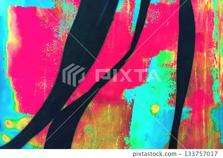 Neon Abstract Expression with Bold Black Streaks in Psychedelic Colors Neon Abstract Expression with Bold Black Streaks in Psychedelic Colors 133757017