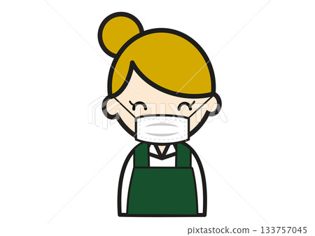 Illustration of a female cafe clerk wearing a mask 133757045