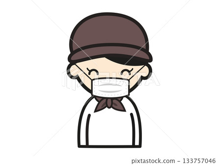 戴著口罩的女麵包店店員插圖 戴著口罩的女麵包店店員插圖 133757046