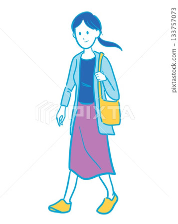 一位年輕女子背著單肩包的插圖 133757073