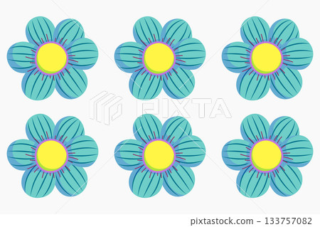 Cheerful Turquoise and Yellow Flowers Repeat Pattern on White Background Cheerful Turquoise and Yellow Flowers Repeat Pattern on White Background 133757082