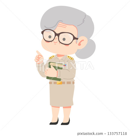 Illustration of Elderly Teacher Holding Books 133757118