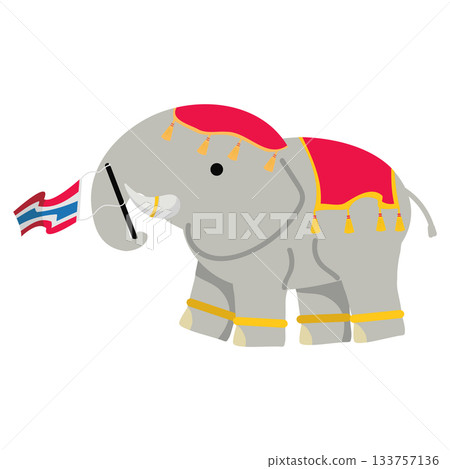 Cartoon Elephant with Thai Flag Illustration Cartoon Elephant with Thai Flag Illustration 133757136