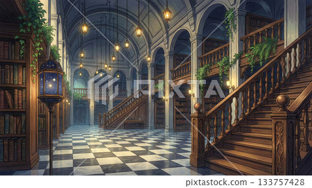 Game background: The fantastical library scenery of the Royal Palace Hall 133757428