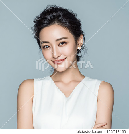 Close-up of an Asian woman with a calm expression Close-up of an Asian woman with a calm expression 133757463