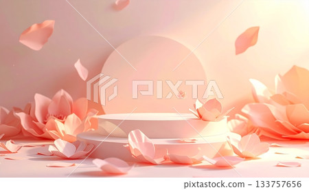 Pink rose flower petals and candle with a cup of tea for spring wedding romance 133757656