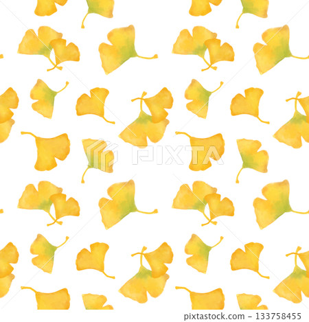 銀杏水彩無縫圖案背景素材，秋葉插圖設計素材 133758455