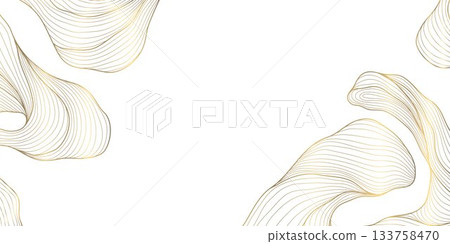 Vector gold line pattern, smooth waves, swirling leaves, Japanese premium abstract background. Elegant design luxury packaging, cosmetic branding, modern wallpapers. Vector gold line pattern, smooth waves, swirling leaves, Japanese premium abstract background. Elegant design luxury packaging, cosmetic branding, modern wallpapers. 133758470