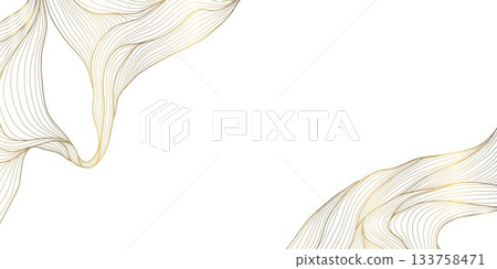 Vector gold line pattern, smooth waves, swirling leaves, Japanese premium abstract background. Elegant design luxury packaging, cosmetic branding, modern wallpapers. Vector gold line pattern, smooth waves, swirling leaves, Japanese premium abstract background. Elegant design luxury packaging, cosmetic branding, modern wallpapers. 133758471
